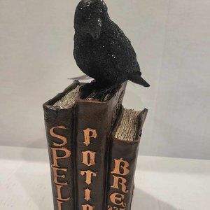 Spooky Spell Books Raven Statue Figurine Goth Spooky Halloween Decor